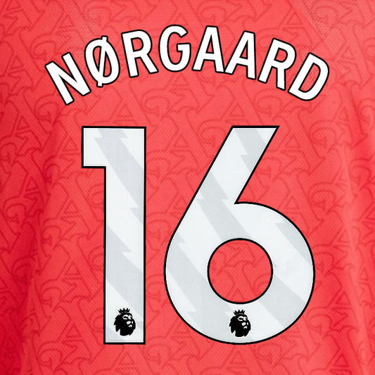 2025 2026 ARSENAL NORGAARD 16 WHITE HOME OFFICIAL PLAYER SIZE NAMESET
