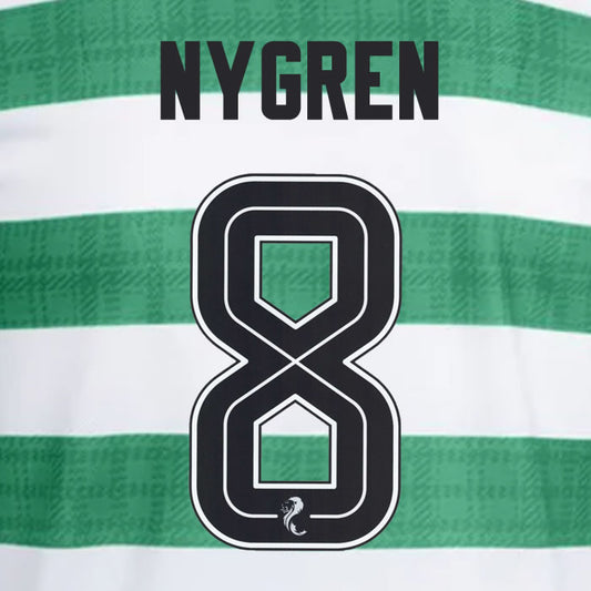 2025 2026 Celtic NYGREN 8 WHITE HOME OFFICIAL PLAYER SIZE NAMESET