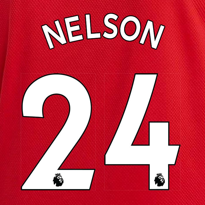 2019 2020 ARSENAL NELSON 24 WHITE HOME OFFICIAL PLAYER SIZE NAME SET