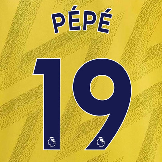 2019 2020 ARSENAL PEPE 19 WHITE AWAY OFFICIAL PLAYER SIZE NAME SET