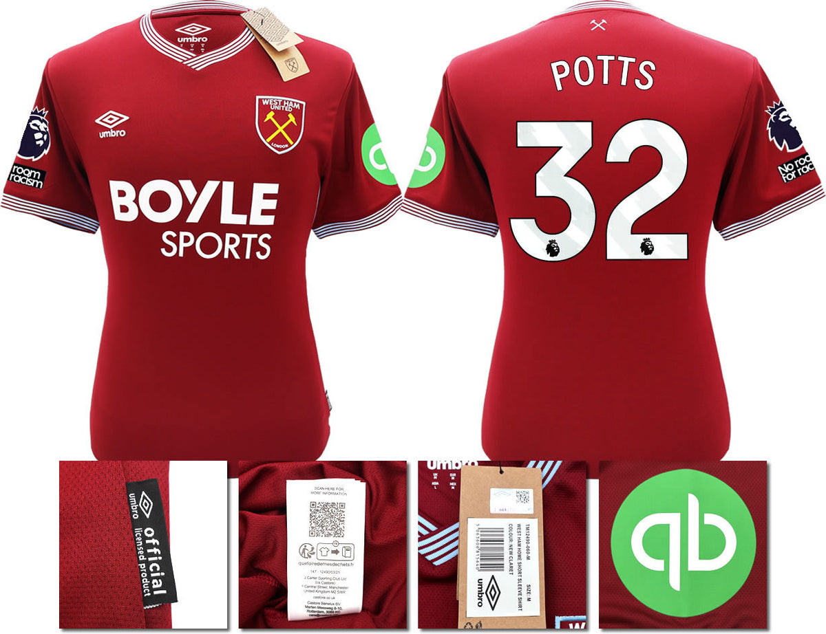 BNWT 2025 2026 WEST HAM HOME SHIRT POTTS 32 MEN'S