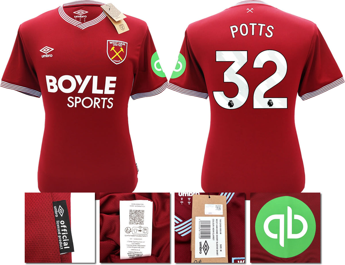 BNWT 2025 2026 WEST HAM HOME SHIRT POTTS 32 MEN'S