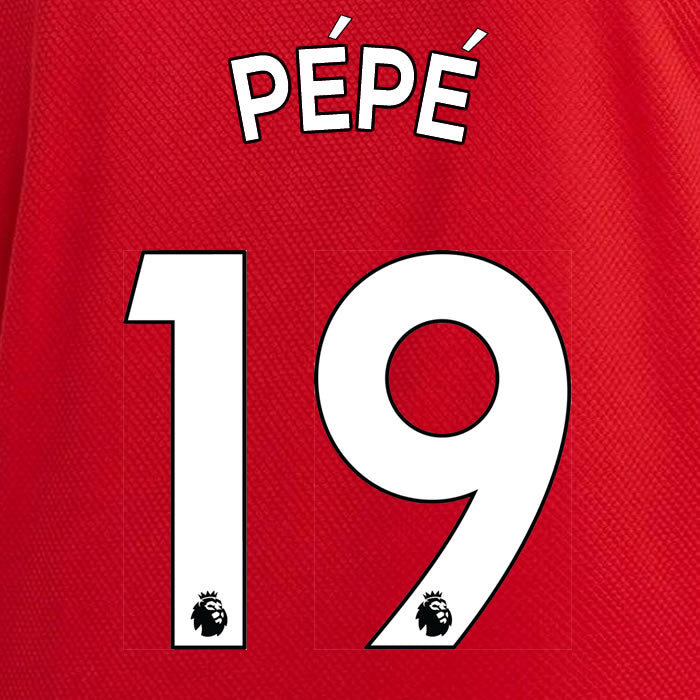 2019 2020 ARSENAL PEPE 19 WHITE HOME OFFICIAL PLAYER SIZE NAME SET
