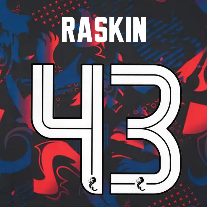 2024 2025 Rangers RASKIN 43 WHITE 3RD OFFICIAL PLAYER SIZE NAMESET