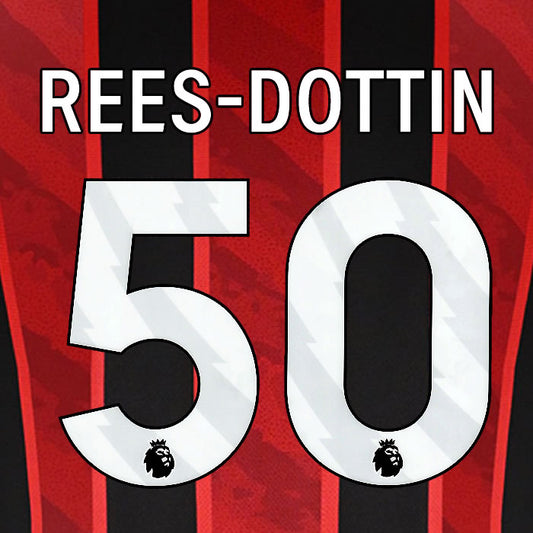 2025 2026 BOURNEMOUTH REES-DOTTIN 50 WHITE HOME PLAYER SIZE NAME SET