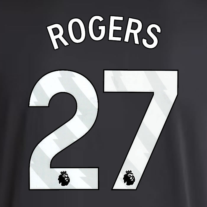 2025 2026 ASTON VILLA ROGERS 27 OFFICIAL WHITE AWAY PLAYER SIZE NAMESET