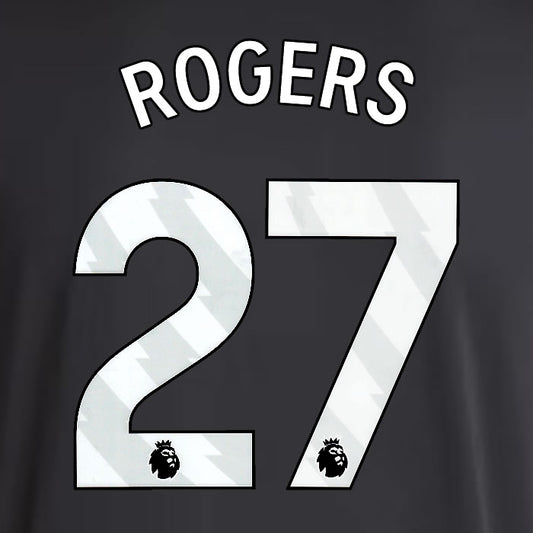 2025 2026 ASTON VILLA ROGERS 27 OFFICIAL WHITE AWAY PLAYER SIZE NAMESET