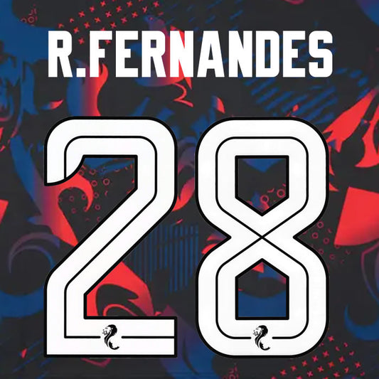 2024 2025 Rangers FERNANDES 28 WHITE 3RD OFFICIAL PLAYER SIZE NAMESET
