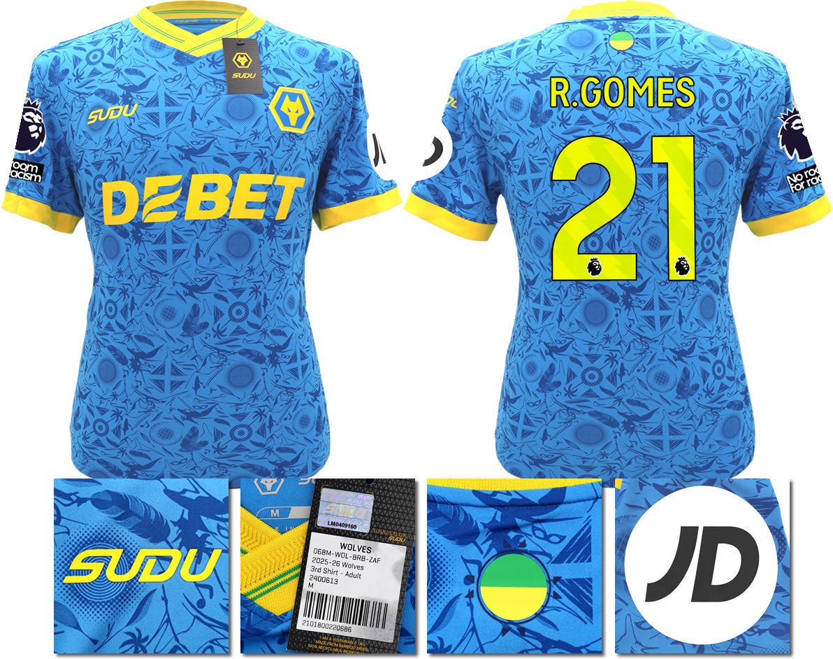 BNWT 2025/2026 WOLVERHAMPTON WANDERERS F.C.  SUDU THIRD SHIRT R. GOMES 21
