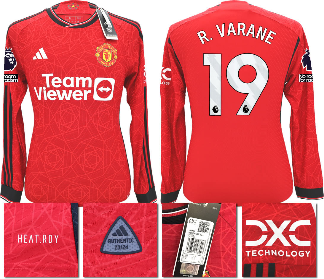 BNWT 23 24 AUTHENTIC MANCHESTER UNITED ADIDAS HOME SHIRT LS R. VARANE 19
