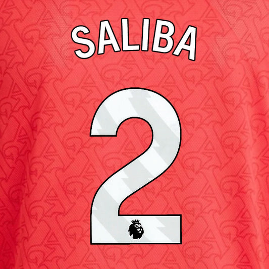 2025 2026 ARSENAL SALIBA 2 WHITE HOME OFFICIAL PLAYER SIZE NAMESET