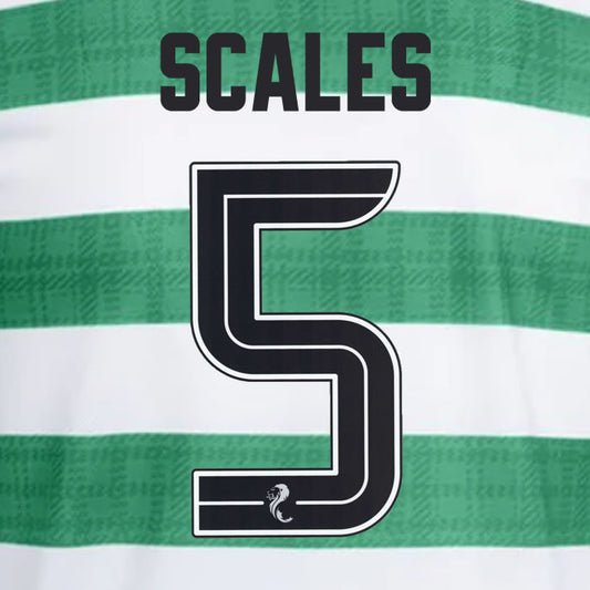 2025 2026 Celtic SCALES 5 WHITE HOME OFFICIAL PLAYER SIZE NAMESET