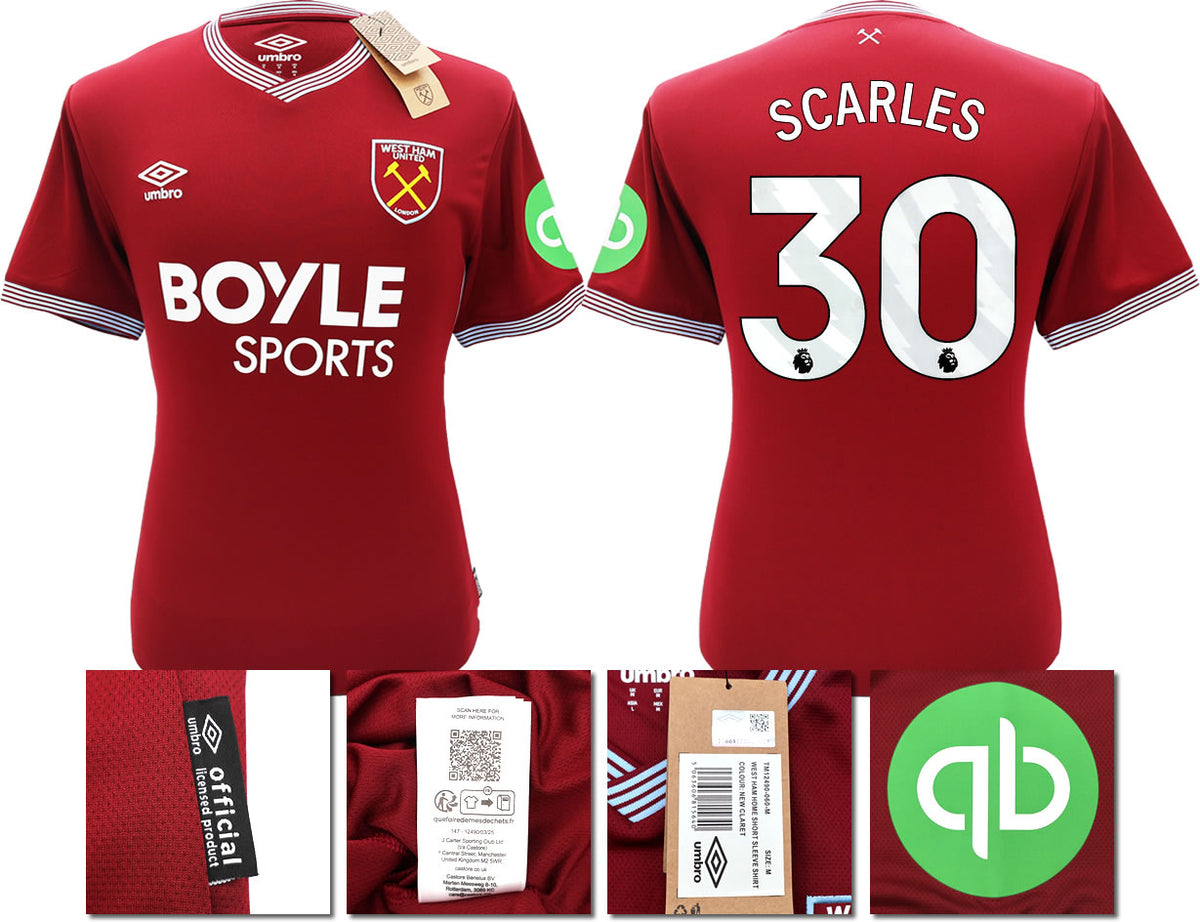 BNWT 2025 2026 WEST HAM HOME SHIRT SCARLES 30 MEN'S