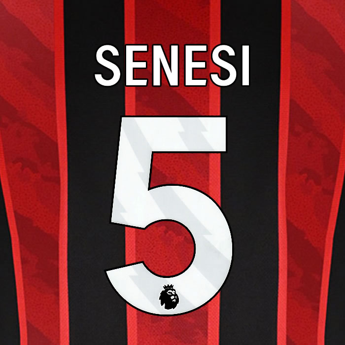 2025 2026 BOURNEMOUTH SENESI 5 WHITE HOME PLAYER SIZE NAME SET