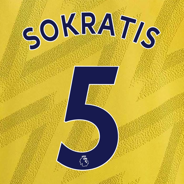 2019 2020 ARSENAL SOKRATIS 5 WHITE AWAY OFFICIAL PLAYER SIZE NAME SET