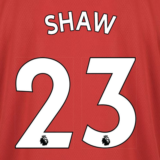 2019 2020 MANCHESTER UNITED SHAW 23 WHITE HOME OFFICIAL PLAYER SIZE NAME SET