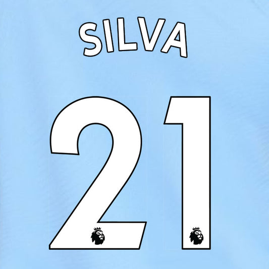 2019 2020 MANCHESTER CITY SILVA 21 WHITE HOME OFFICIAL PLAYER SIZE NAME SET