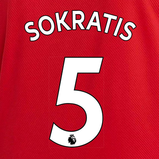 2019 2020 ARSENAL SOKRATIS 5 WHITE HOME OFFICIAL PLAYER SIZE NAME SET