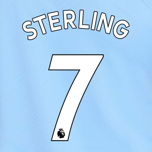 2019 2020 MANCHESTER CITY STERLING 7 WHITE HOME OFFICIAL PLAYER SIZE NAME SET
