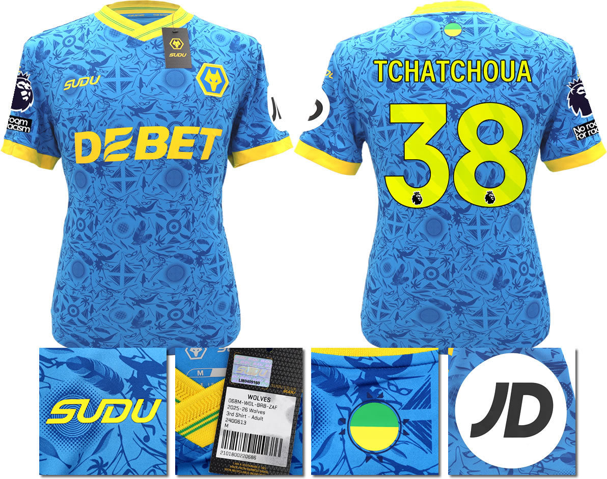 BNWT 2025/2026 WOLVERHAMPTON WANDERERS F.C.  SUDU THIRD SHIRT TCHATCHOUA 38