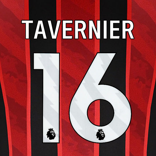 2025 2026 BOURNEMOUTH TAVERNIER 16 WHITE HOME PLAYER SIZE NAME SET