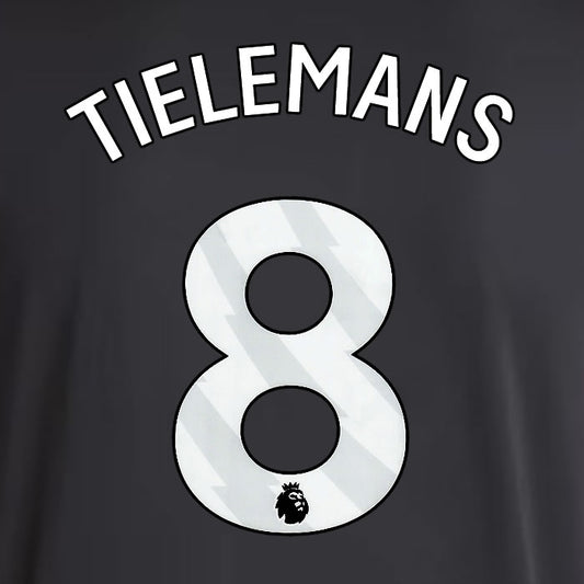 2025 2026 ASTON VILLA TIELEMANS 8 OFFICIAL WHITE AWAY PLAYER SIZE NAMESET