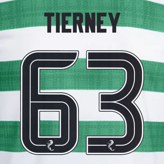 2025 2026 Celtic TIERNEY 63 WHITE HOME OFFICIAL PLAYER SIZE NAMESET