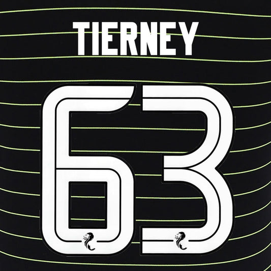 2025 2026 Celtic TIERNEY 63 WHITE AWAY OFFICIAL PLAYER SIZE NAMESET