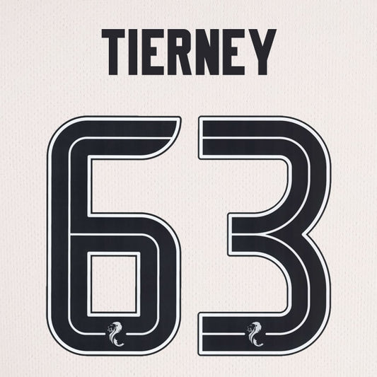 2025 2026 Celtic TIERNEY 63 WHITE 3RD OFFICIAL PLAYER SIZE NAMESET