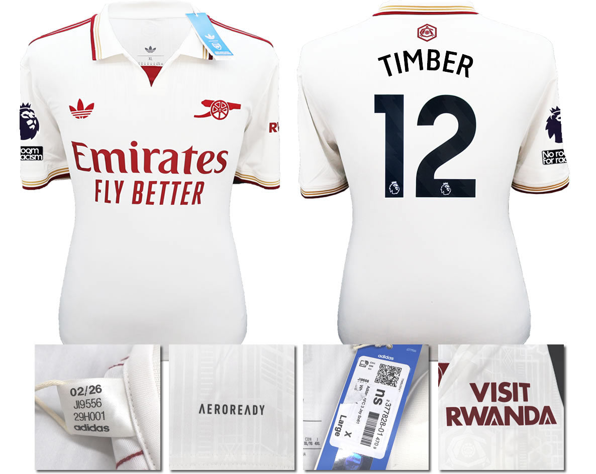 BNWT 2025/2026 ARSENAL F.C. ADIDAS 3RD SHIRT J. TIMBER 12