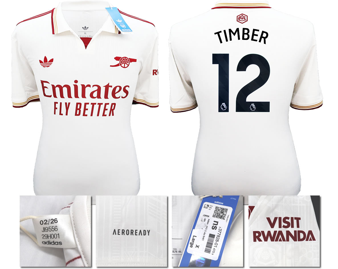BNWT 2025/2026 ARSENAL F.C. ADIDAS 3RD SHIRT J. TIMBER 12