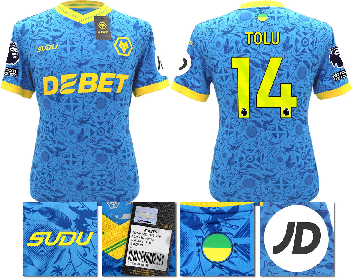 BNWT 2025/2026 WOLVERHAMPTON WANDERERS F.C.  SUDU THIRD SHIRT TOLU 14