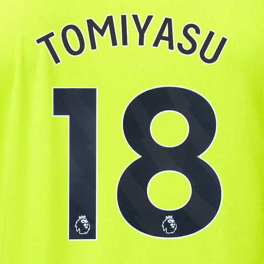 2023 2024 OFFICIAL ARSENAL TOMIYASU 18 AWAY PLAYER SIZE NAME SET