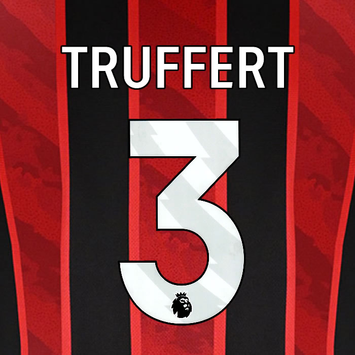 2025 2026 BOURNEMOUTH TRUFFERT 3 WHITE HOME PLAYER SIZE NAME SET