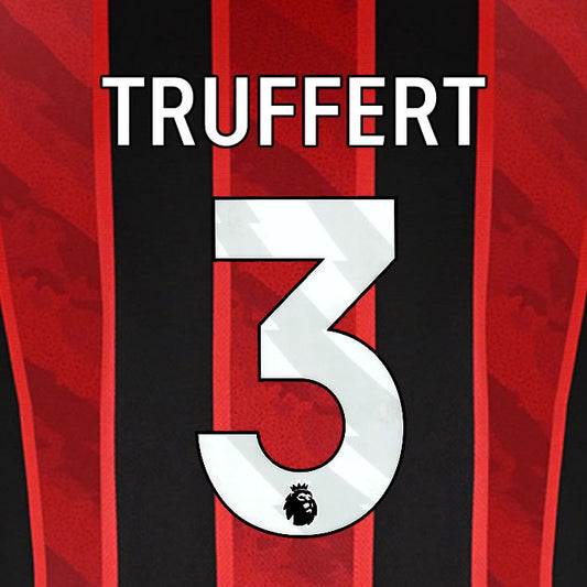 2025 2026 BOURNEMOUTH TRUFFERT 3 WHITE HOME PLAYER SIZE NAME SET