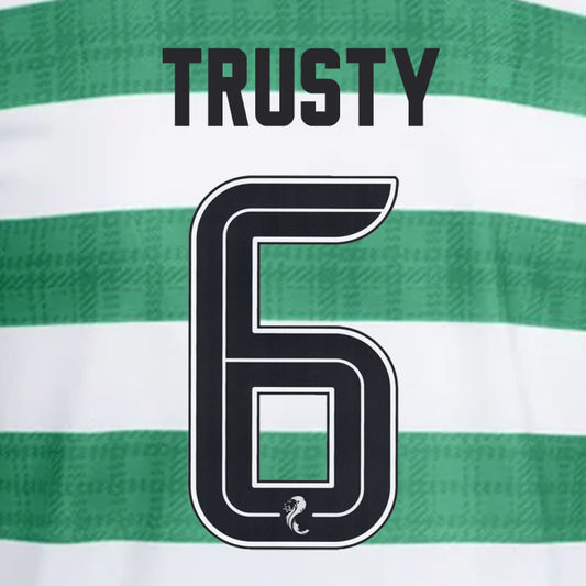 2025 2026 Celtic TRUSTY 6 WHITE HOME OFFICIAL PLAYER SIZE NAMESET