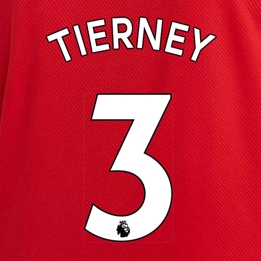 2019 2020 ARSENAL TIERNEY 3 WHITE HOME OFFICIAL PLAYER SIZE NAME SET