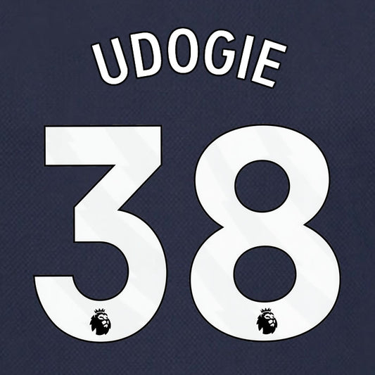 2023 2024 OFFICIAL TOTTENHAM HOTSPUR UDOGIE 38 AWAY PLAYER SIZE NAME SET