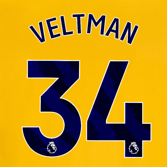 2025 2026 OFFICIAL BRIGHTON HOVE ALBION VELTMAN 34 3RD PLAYER SIZE NAME SET