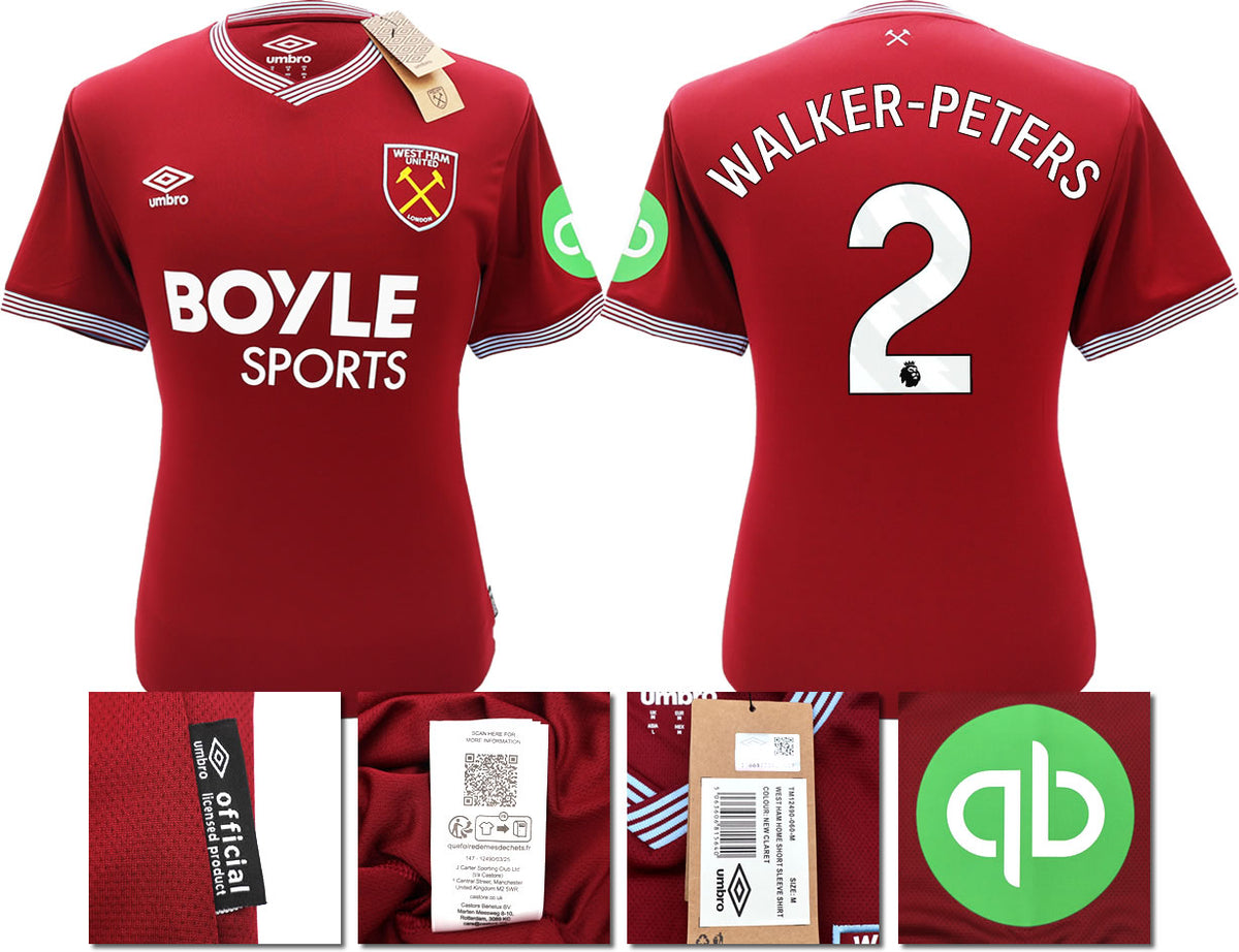 BNWT 2025 2026 WEST HAM HOME SHIRT WALKER-PETERS 2 MEN'S