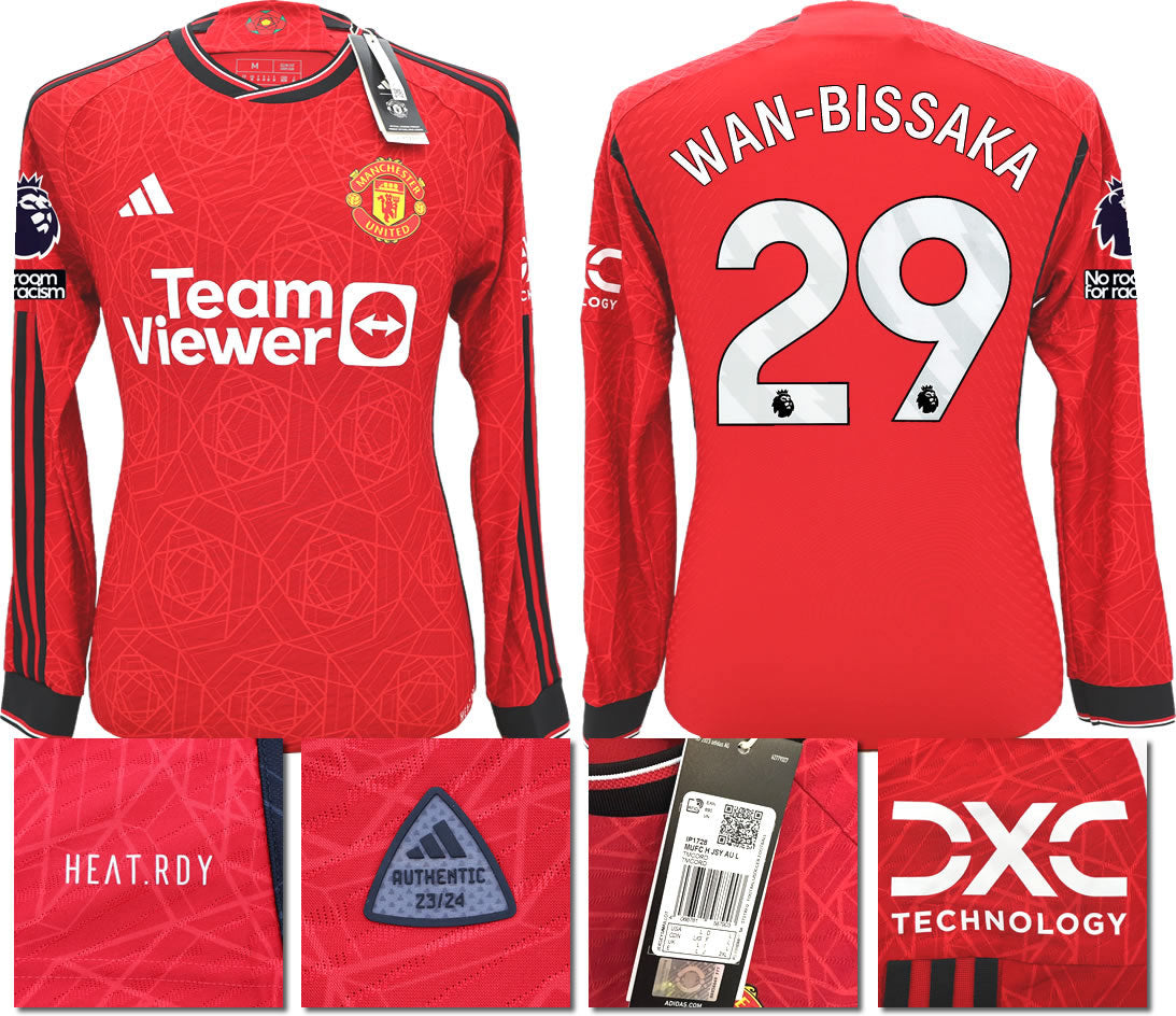 BNWT 23 24 AUTHENTIC MAN UTD ADIDAS HOME SHIRT LS WAN-BISSAKA 29