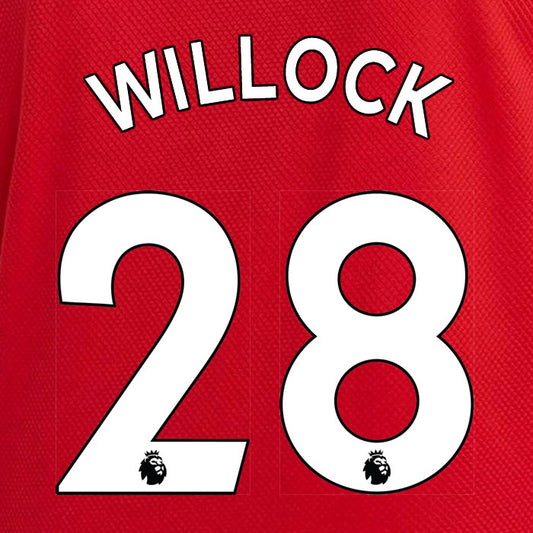 2019 2020 ARSENAL WILLOCK 28 WHITE HOME OFFICIAL PLAYER SIZE NAME SET