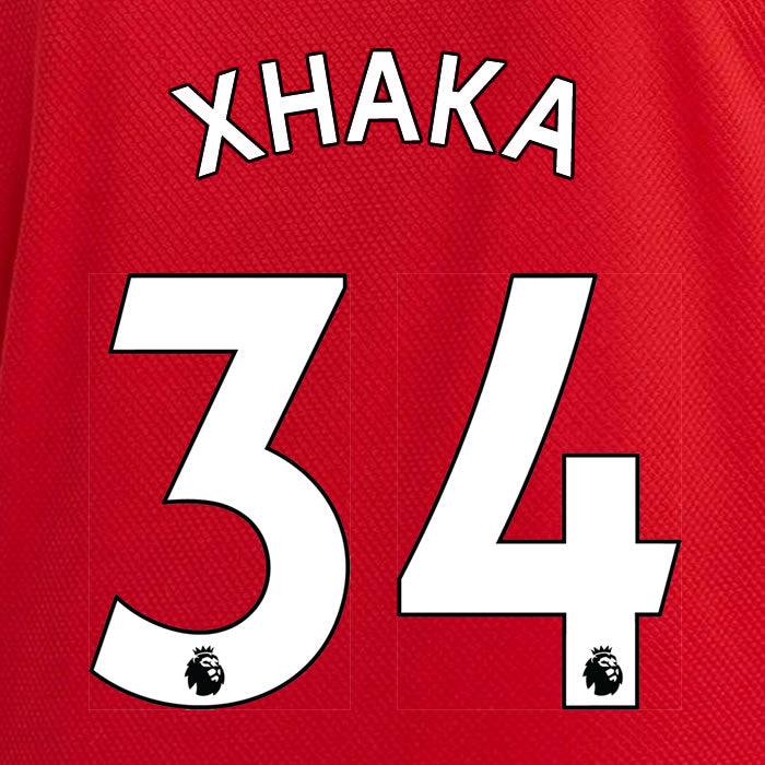 2019 2020 ARSENAL XHAKA 34 WHITE HOME OFFICIAL PLAYER SIZE NAME SET