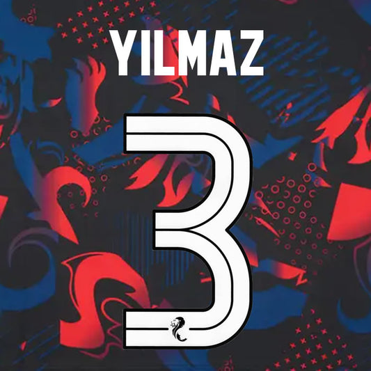 2024 2025 Rangers YILMAZ 3 WHITE 3RD OFFICIAL PLAYER SIZE NAMESET