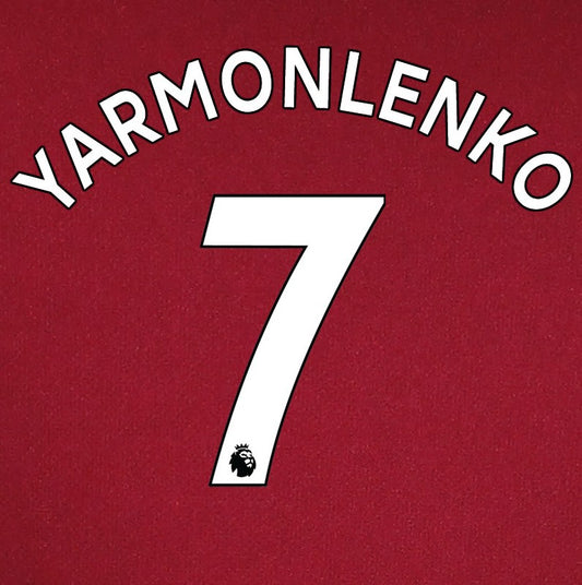 2019 2020 WEST HAM YARMOLENKO 7 WHITE HOME OFFICIAL PLAYER SIZE NAME SET
