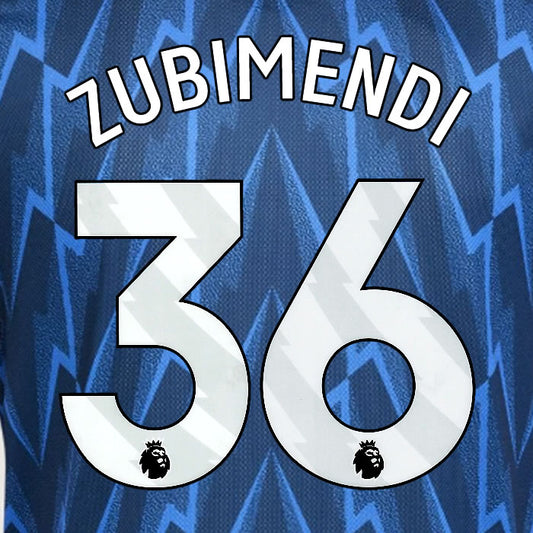 2025 2026 ARSENAL ZUBIMENDI 36 WHITE AWAY OFFICIAL PLAYER SIZE NAMESET