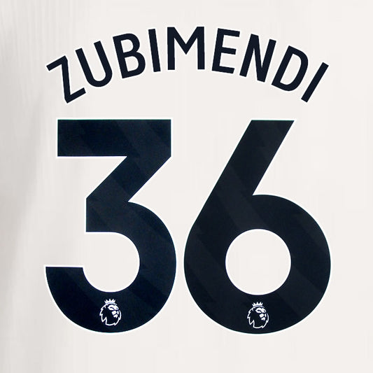 2025 2026 ARSENAL ZUBIMENDI 36 BLACK 3RD OFFICIAL PLAYER SIZE NAMESET